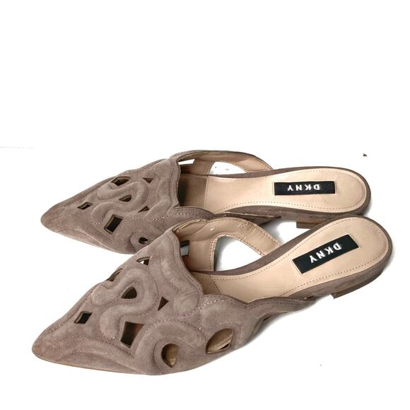 Vintage DKNY Mules | Sculptural Minimalist 90s Style | Taupe Suede Pointed Toe - Picture 1 of 16